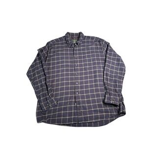 Eddie Bauer Mens Flannel Shirt XL Tall Blue Beige Plaid Button Down Cotton